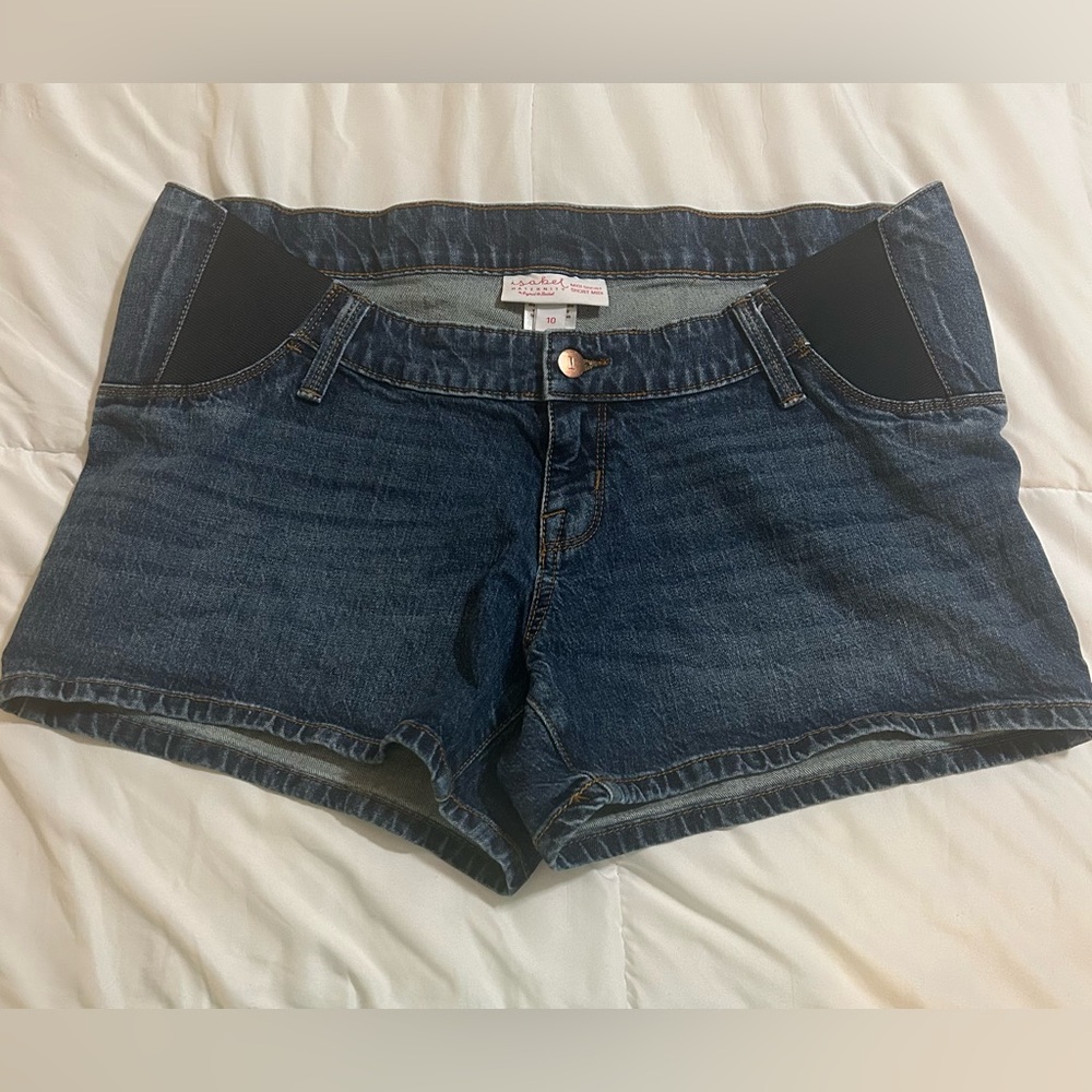 Isabel Maternity Midi Side Panel Underbelly Denim Jean Shorts